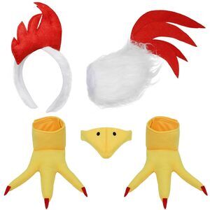 5634 5 Pcs Chicken Costume Set Rooster Comb Headband Beak Nose